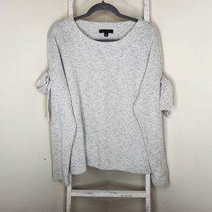 Ann Taylor XL super soft wool linen blend marled knit bow sleeve sweater